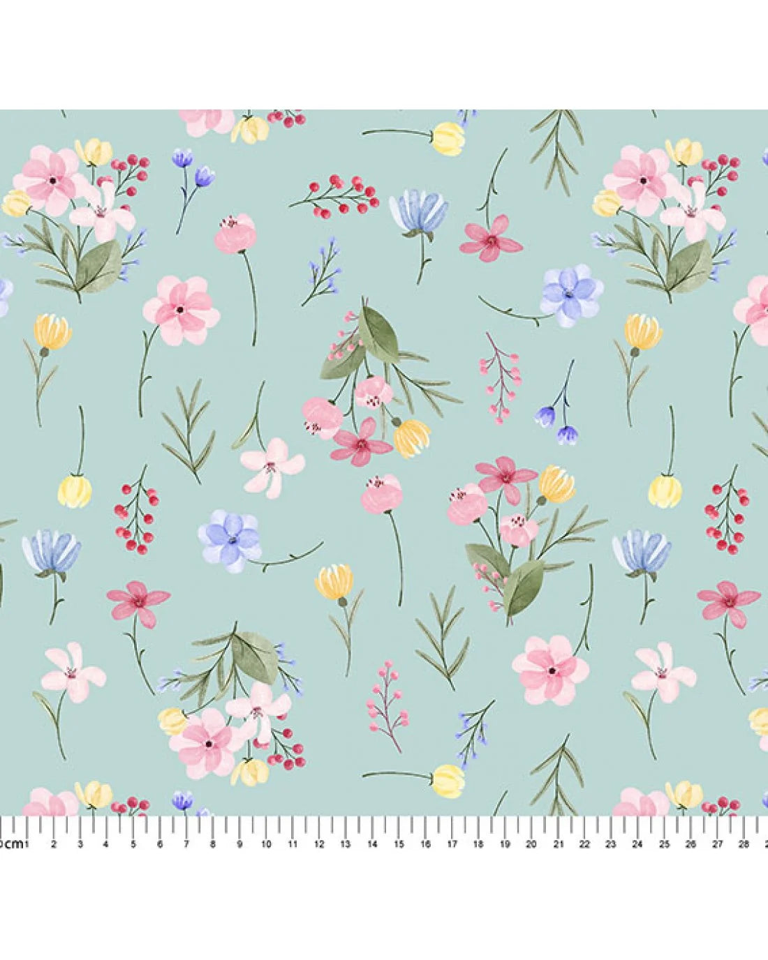 Tricoline Estampa Digital Floral Verde Água